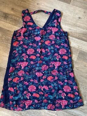 Sleeveless Floral Midi Dress in Navy and Pink size S